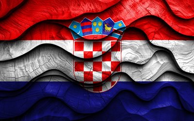 4k, kroatische flagge, europäische länder, hölzerne 3d  wellenflaggen, tag kroatiens, flagge von kroatien, kroatien holzflagge, europa, kroatische nationale symbole, kroatienflagge, kroatien