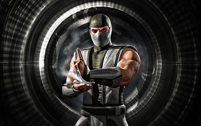 Smoke, 4k, gray spiral background, Mortal Kombat Mobile, creative, Mortal Kombat, Smoke MK Mobile, Mortal Kombat characters