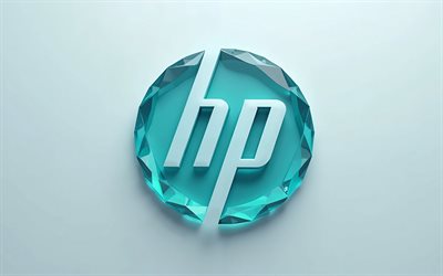 شعار hewlett packard ذو اللون الكريستالي الفيروزي, 4k, شعار شركة هيوليت باكارد, شعار هيوليت باكارد, شعار hp باللون الكريستالي الفيروزي, شعار اتش بي, علامة إتش بي, hp, هيوليت باكارد