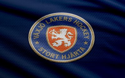 logotipo de tela vaxjo lakers, 4k, fondo de tela azul, shl, bokeh, hockey, logotipo de vaxjo lakers, emblema de los lakers de vaxjo, equipo de hockey sueco, lakers de vaxjö