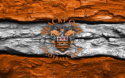 logotipo de madera del blackpool fc, 4k, fondo de madera blanco naranja, liga uno, fútbol, logotipo de blackpool fc, fútbol americano, emblema del blackpool fc, liverpool fc, club de fútbol inglés, fc blackpool