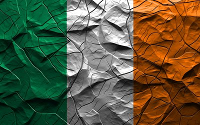 4k, bandera de irlanda, textura de piedra, europa, bandera de irlanda 3d, fondo con grietas, irlanda, bandera irlandesa