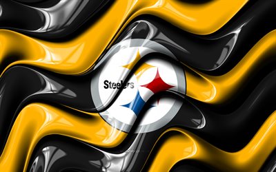 logotipo 3d de los acereros de pittsburgh, 4k, ondas 3d amarillas negras, nfl, fútbol americano, bandera de los acereros de pittsburgh, creativo, logotipo de los acereros de pittsburgh, emblema de los acereros de pittsburgh, equipo de fútbol americano, acereros de pittsburgh