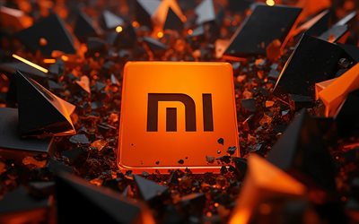 4k, Xiaomi 3D logo, darkness, electronics brands, stone 3D background, Xiaomi orange logo, bokeh, creative, brands, artwork, geometric art, Xiaomi logo, Xiaomi