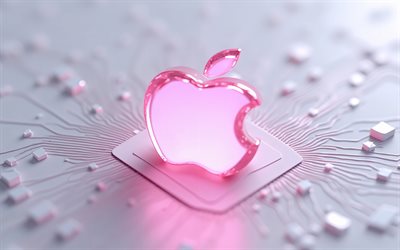 एप्पल गुलाबी क्रिस्टल लोगोटाइप, 4k, सेब का प्रतीक, एप्पल लोगो, एचपी गुलाबी क्रिस्टल लोगोटाइप, सेब का चिन्ह, एप्पल गुलाबी लोगो, धूसर पृष्ठभूमि, सेब