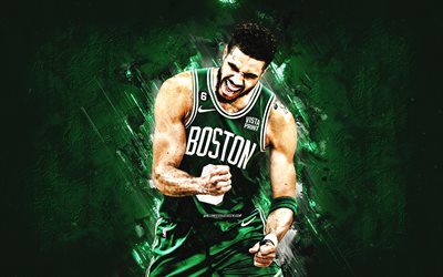 jayson tatum, celtas de boston, jugador de baloncesto americano, fondo de piedra verde, arte grunge, baloncesto, nba, eeuu, jayson tatum celtas de boston