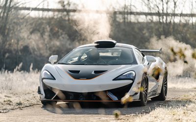 4k, mclaren 620r, vista frontal, autos 2021, escarcha, superdeportivos, 2021 mclaren 620r, hipercarros, coches británicos, mclaren