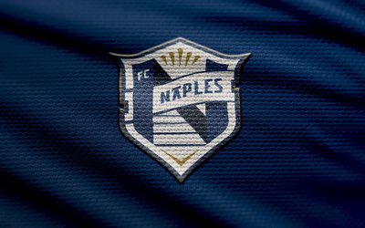 logotipo em tecido do fc nápoles, 4k, fundo de tecido azul, liga um da usl, bokeh, futebol, logotipo do fc nápoles, emblema do fc nápoles, clube de futebol americano, nápoles fc