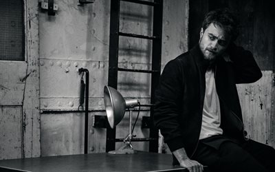 Daniel Radcliffe, actor, guys, black and white photo, celebrities