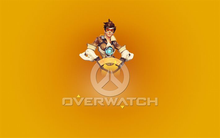 Overwatch, poster, tracer, logo, yellow background