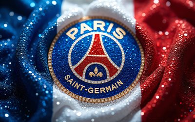 PSG diamonds logo, 4k, Paris Saint-Germain, flag of France, PSG gems emblem, PSG logo, gems 3D waves background, PSG sign, Ligue 1, France, football, French flag, PSG, Paris Saint-Germain logo, France flag
