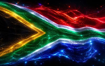 4k, leuchtende flagge südafrikas, bokeh, flagge von südafrika, tag von südafrika, 3d kunst, südafrikanische flagge, neonflagge südafrikas, südafrika 3d flagge, abstrakte flagge südafrikas, südafrika