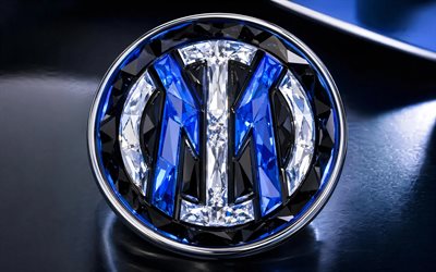 inter milan kristalllogotyp, blå metall bakgrund, inter milan emblem, inter milan logotyp, inter milan kristalltecken, serie a, italien, fotboll, inter milan, internazionale logotyp, internazionale, fc internazionale