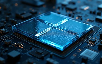 Windows 11 glass blue logo, 4k, Windows 11 blue glass sign, Windows 11 logo, Windows 11 glass blue emblem, Windows 11, blue technology background, Windows logo, Windows