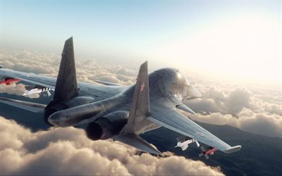 su-34, 戦闘機, 飛行, フルバ, sukhoi
