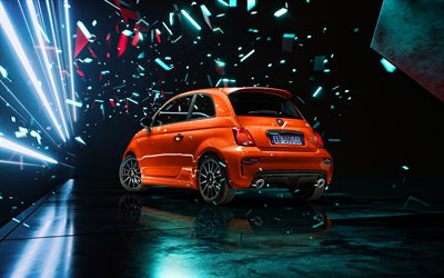 Abarth 695, back view, 2023 cars, compact cars, Fiat 500, tuning, Abarth, Orange Fiat 500, 2023 Fiat 500, italian cars, Fiat