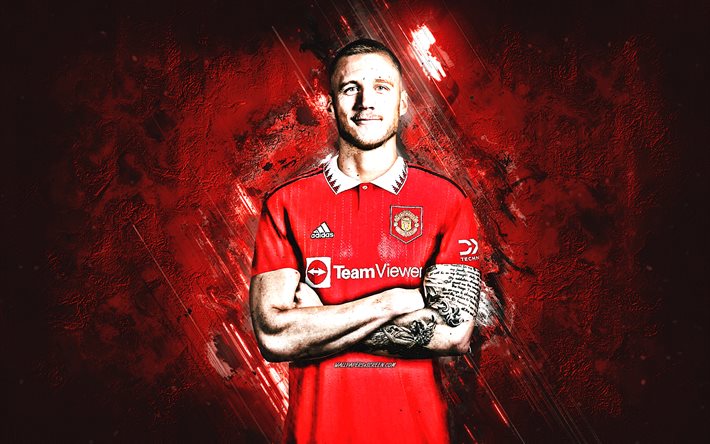 Wout Weghorst, Manchester United FC, portrait, Dutch footballer, red stone background, football, Premier League, England