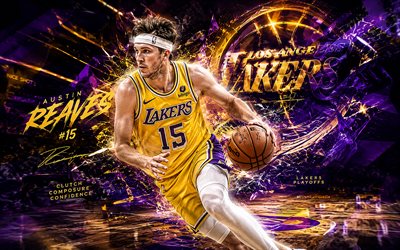 4k, Austin Reaves, violet futuristic background, Los Angeles Lakers, NBA, american basketball players, Austin Reaves 4K, basketball, Austin Reaves art, LA Lakers, Austin Reaves Lakers