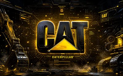 Caterpillar black metal logo, 4k, dark futuristic background, creative, construction equipment, CaT logo, brands, Caterpillar 3D logo, artwork, Caterpillar logo, Caterpillar, CaT