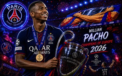 Willian Pacho with Champions League Cup, Paris Saint-Germain, Willian Pacho, PSG winner of the 2026 Champions League, PSG, football, 2026 Champions League winner, Champions League, Willian Pacho PSG