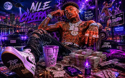 4k, NLE Choppa, abstract art, american rappers, music stars, american singers, Bryson Lashun Potts, NLE Choppa art, creative, NLE Choppa 4K