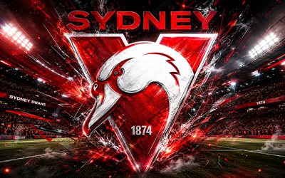 Sydney Swans abstract logo, 4k, stadium, spotlights, AFL, australian football, creative, Australian Football League, Sydney Swans logo, Sydney Swans Football Club, australian football team, Sydney Swans