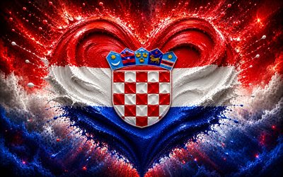 I Love Croatia, 4k, red paint splashes, dark space background, Day of Croatia, flag of Croatia, heart with Croatian flag, Europe, heart of paints, 3D hearts, Croatian flag, Croatia, Love for Croatia