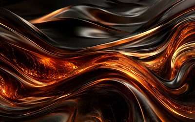 4k, orange 3D waves, creative, orange futuristic background, dark abstraction, orange 3D curves, abstract wavy background, abstract curves, artwork, abstract waves, orange black backgrounds, abstract backgrounds