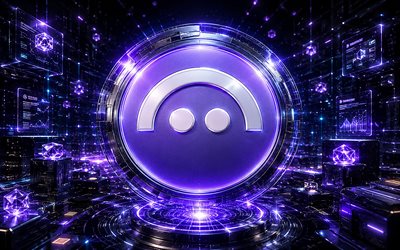 AAVE 3D logo, 4k, violet futuristic background, cryptocurrencies, AAVE futuristic logo, brands, AAVE cryptocurrency, blockchain, AAVE logo, AAVE