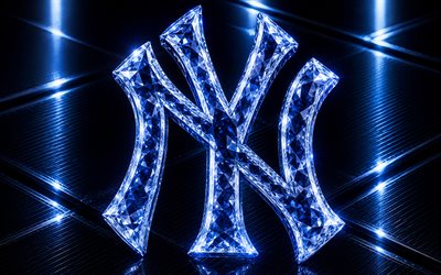 New York Yankees logo, blue metal background, New York Yankees emblem, New York Yankees crystal sign, MLB, USA, baseball, New York Yankees