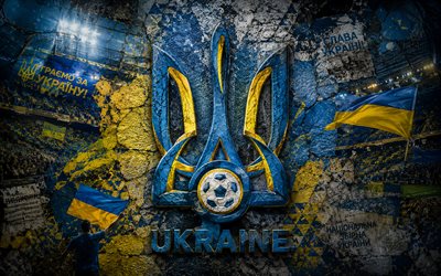 Ukraine national football team logo, 4K, stone background, Ukraine national football team, 2026 FIFA World Cup, mural art, football, Ukraine