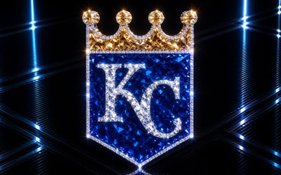 Kansas City Royals logo, blue metal background, Kansas City Royals emblem, Kansas City Royals crystal sign, MLB, USA, baseball, Kansas City Royals