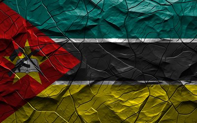 4k, Mozambique flag, stone texture, flag of Mozambique, Africa, Mozambique 3D flag, background with cracks, Mozambique