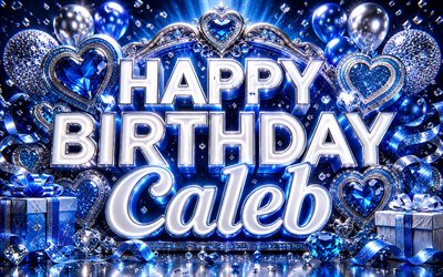 Сaleb Happy Birthday, 4k, blue luxury decorations, metal 3D letters, Сaleb name, blue background, Сaleb Birthday, popular american male names, Happy Birthday Сaleb, picture with Сaleb name, Сaleb
