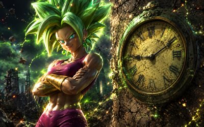 4k, Kefla Dragon Ball, old clock, 3D art, Kale, DBS, Dragon Ball, Kefla, Kefla DBS, Dragon Ball Super, DBS characters