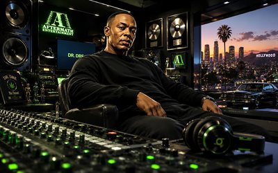Dr Dre, 4k, music studio, 3D art, music stars, Andre Romell Young, GTA style, american rapper, Dr Dre art, american celebrity, Dr Dre 4K