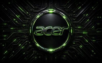 Acer Logo, 4K, green 3D Acer logo, black background with green neon highlights, Acer 3D logo, Acer metal logo, Acer emblem, Acer