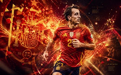 Mikel Oyarzabal, Spain national football team, fan art, red yellow abstract lines background, Mikel Oyarzabal Ugarte, creative art, Spain national football team logo, football, Mikel Oyarzabal Spain