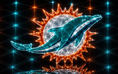 Miami Dolphins logo, turquoise metal background, Miami Dolphins emblem, Miami Dolphins crystal sign, NFL, USA, American football, Miami Dolphins