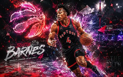 Scottie Barnes, 4k, red futuristic background, Toronto Raptors, NBA, american basketball players, Scottie Barnes 4K, basketball, Scottie Barnes Art, Scottie Barnes Toronto Raptors