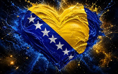 I Love Bosnia and Herzegovina, 4k, blue paint splashes, dark space background, Day of Bosnia and Herzegovina, flag of Bosnia and Herzegovina, Europe, heart of paints, 3D hearts, Bosnian flag, Bosnia and Herzegovina, Love for Bosnia and Herzegovina