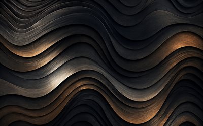 Stylish wavy wooden background, 4k, black bronze wooden texture, 3D wooden waves background, stylish wooden texture, wooden black bronze background, wavy textures, wood texture