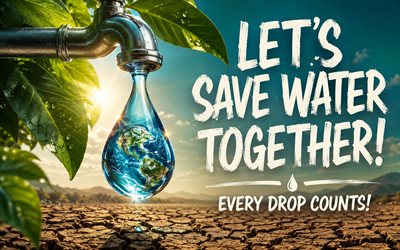 4k, Save water, drought, water drop, Water conservation, ecology, blue background, water concepts, Save water concepts, eco concepts, environment, Lets Save Water Together