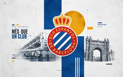 RCD Espanyol grunge logo, grunge background, RCD Espanyol emblem, RCD Espanyol logo, RCD Espanyol sign, La Liga, Spain, football, RCD Espanyol