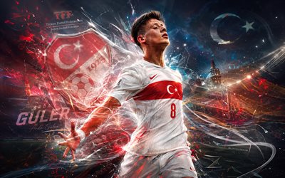 Arda Guler, Turkey national football team logo, 4K, Arda Guler Turkey, stone background, Turkey national football team, mural art, football, Brazil, Arda Guler Turkey national football team