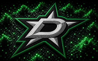 Dallas Stars fabric logo, 4k, black green 3D background, NHL, hockey, Dallas Stars logo, Dallas Stars emblem, american hockey team, Dallas Stars