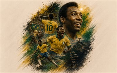 Pele, Brazilian footballer, sports legends, Brazil national football team, creative art, Edson Arantes do Nascimento, football, Pele Brazil national football team, Brazil