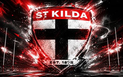 St Kilda Saints abstract logo, 4k, stadium, spotlights, AFL, australian football, creative, Australian Football League, St Kilda Saints logo, St Kilda Football Club, australian football team, St Kilda Saints
