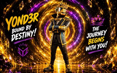 Y0ND3R Fortnite, 4k, yellow violet 3D background, Fortnite, fan art, Y0ND3R Skin, Fortnite Y0ND3R Skin, creative, Y0ND3R