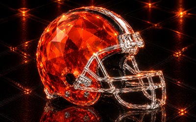 Cleveland Browns logo, orange metal background, Cleveland Browns emblem, Cleveland Browns crystal sign, NFL, USA, American football, Cleveland Browns